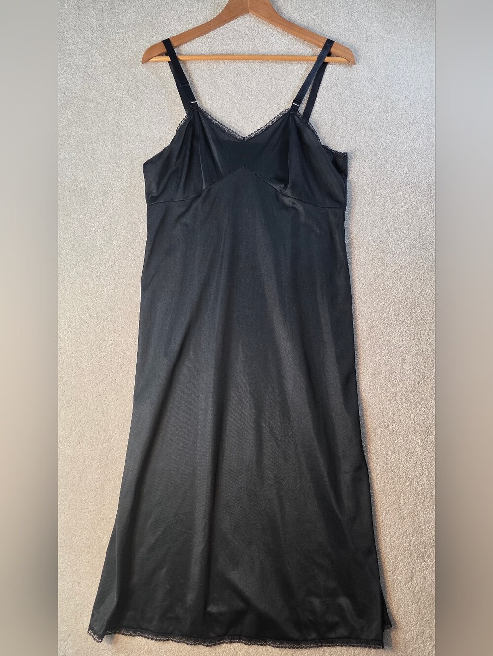 Vintage Glori-Form Black Lace Trim Slip Dress Adjustable Midi length Size 38